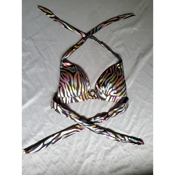 Victoria's Secret rainbow metallic zebra swim top - Picture 2 of 10